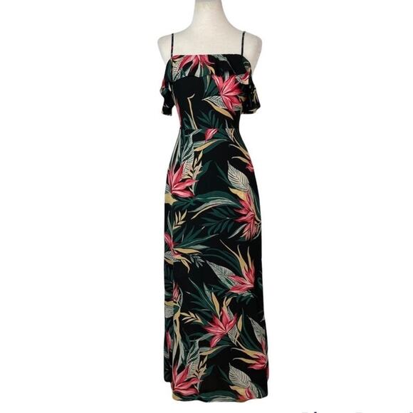 NWT Rebecca Minkoff Davis Off-The-Shoulder Tropical Floral Maxi Dress Size XXS - Picture 2 of 9